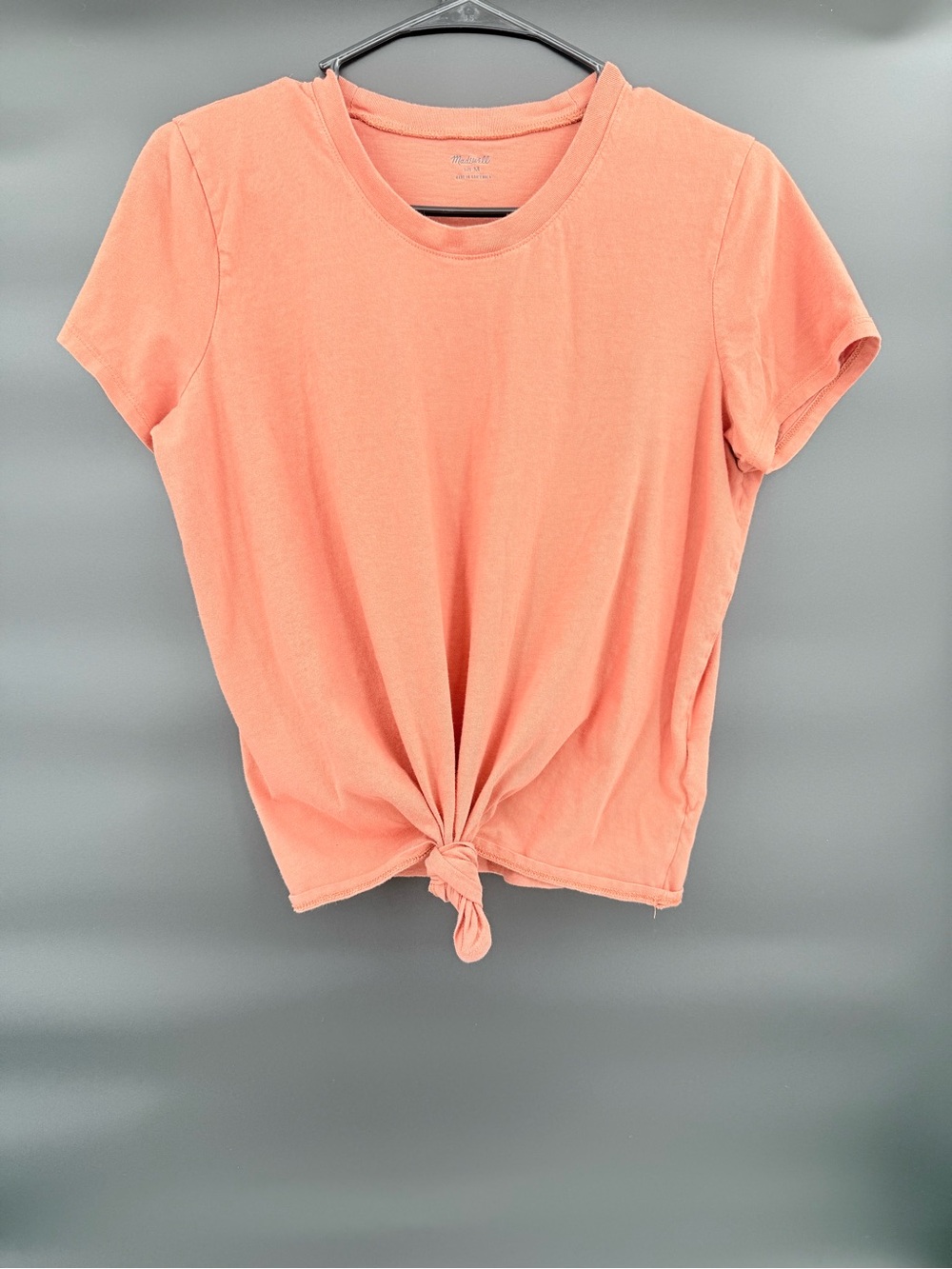 Madewell Tie Front Tee Womens M Coral 100% Cotton Short Sleeve Shirt
